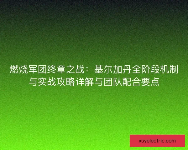 燃烧军团终章之战：基尔加丹全阶段机制与实战攻略详解与团队配合要点