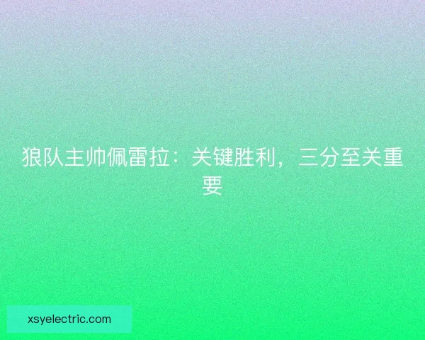 狼队主帅佩雷拉：关键胜利，三分至关重要